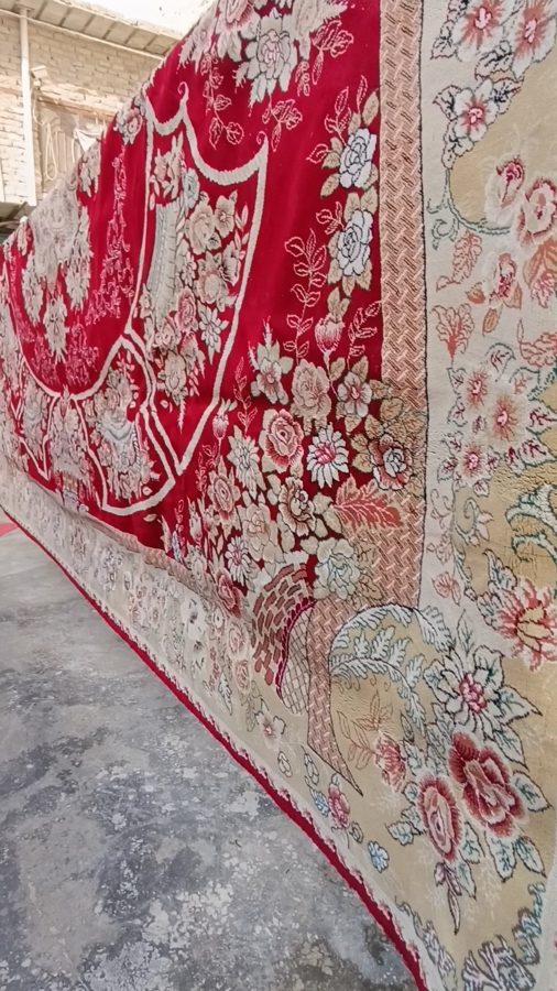 Detail of a fine qaleen carpet pattern after washing