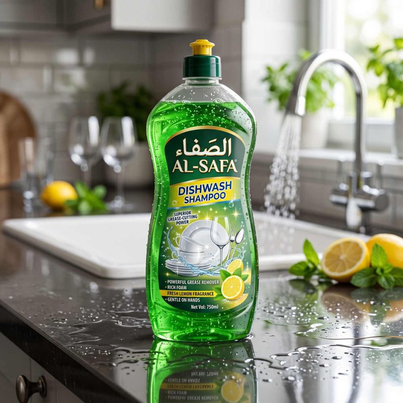 Al-Safa Dishwash Shampoo bottle with fresh lemon fragrance