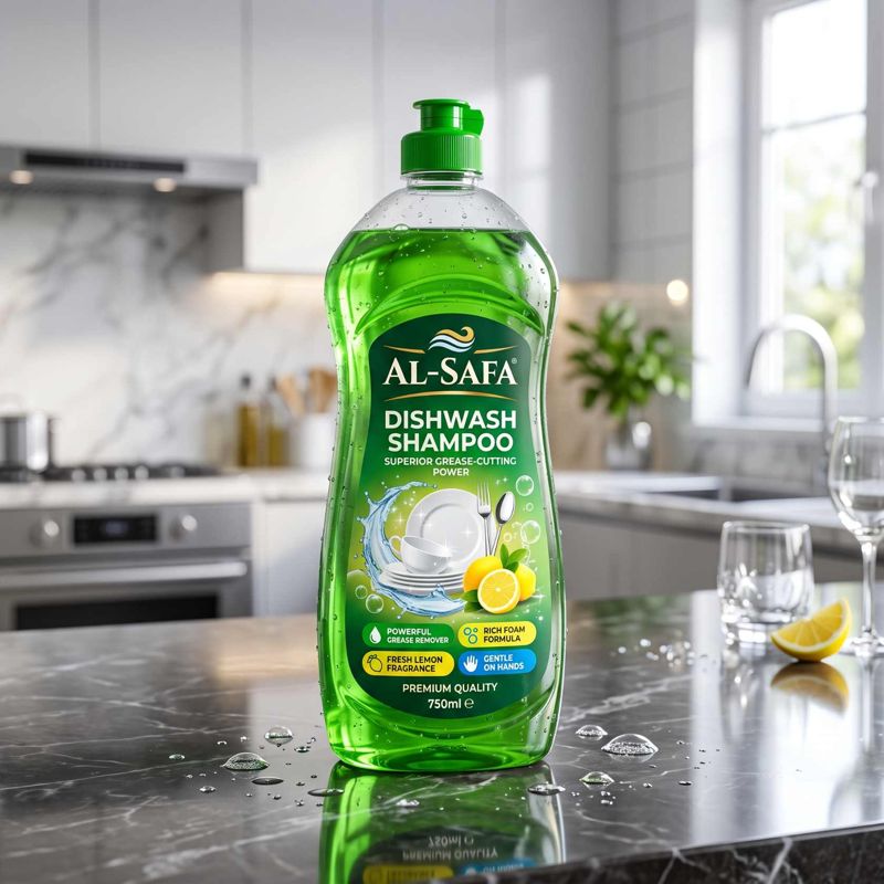 Al-Safa Dishwash Shampoo on a kitchen countertop
