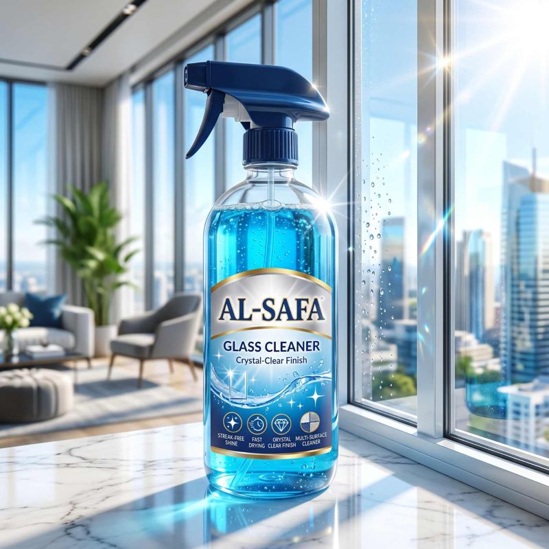 Al-Safa Glass Cleaner bottle on a marble countertop